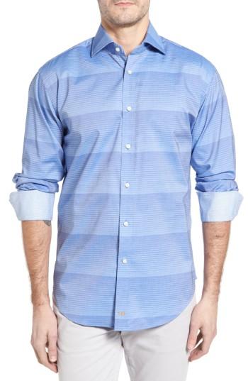 Men's Thomas Dean Classic Fit Graduated Stripe Sport Shirt, Size - Blue