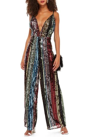 Women's Topshop Rainbow Sequin Jumpsuit Us (fits Like 0) - None