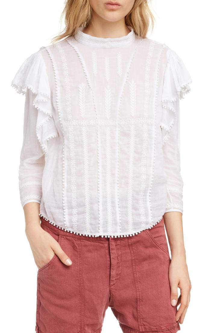 Women's Isabel Marant Etoile Anny Embroidered Ruffle Blouse Us / 34 Fr - White
