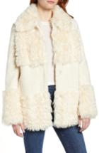 Women's Kensie Faux Fur Patchwork Coat - Ivory