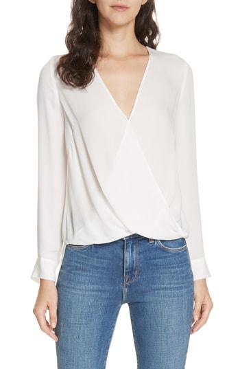 Women's L'agence Kyla Draped Silk Surplice Blouse - Ivory