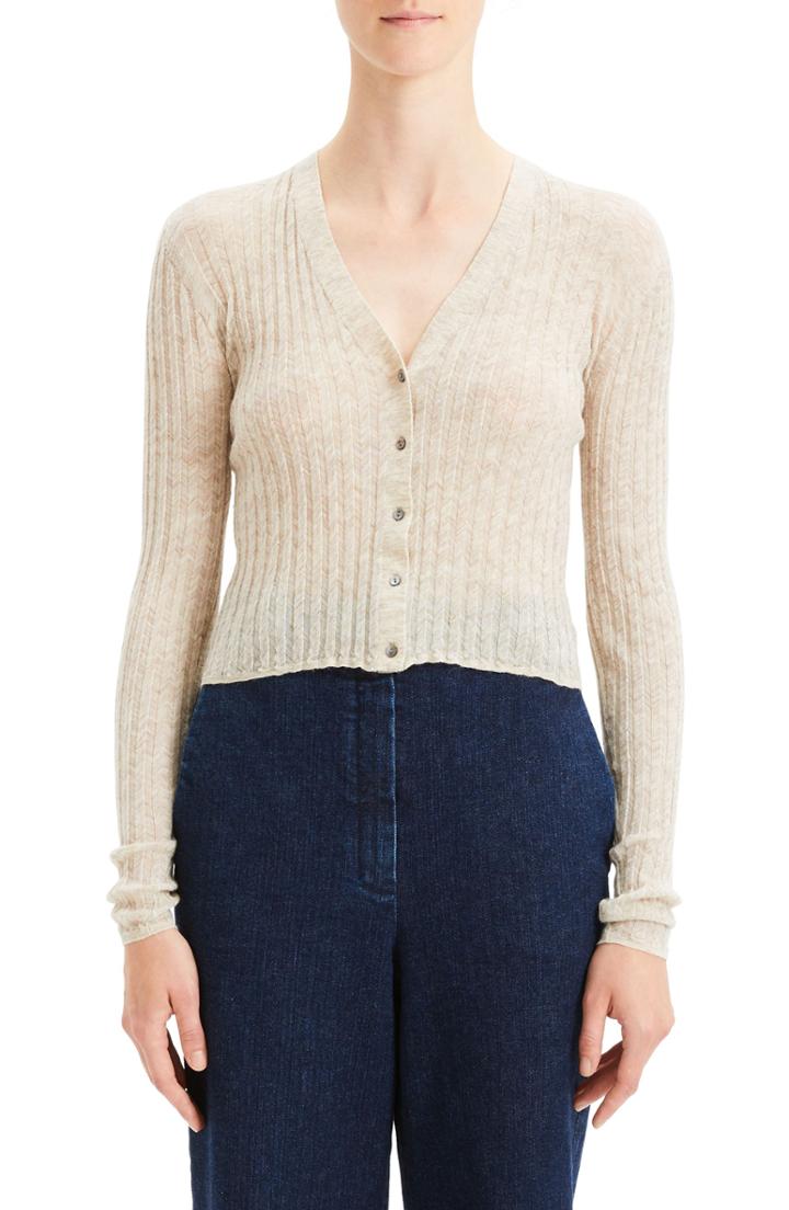 Women's Theory Crop Rib Cardigan, Size - Beige