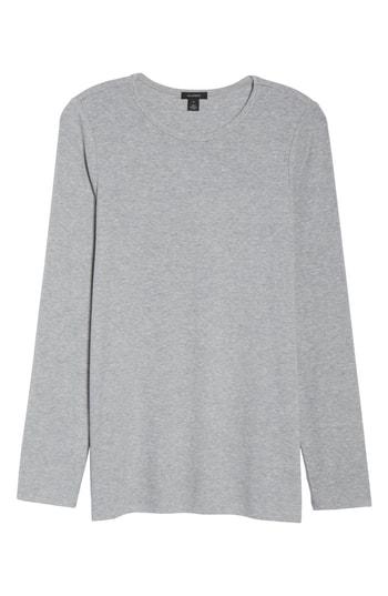 Petite Women's Halogen Skivvy Fine Rib Crewneck Tee, Size P - Grey