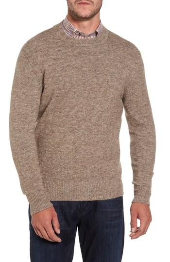 Men's David Donahue Tweed Crewneck Sweater, Size - Beige