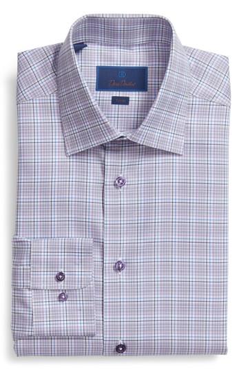 Men's David Donahue Trim Fit Plaid Dress Shirt .5 - 34/35 - Purple