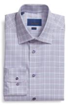 Men's David Donahue Trim Fit Plaid Dress Shirt .5 - 34/35 - Purple