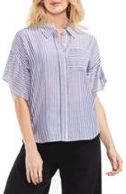 Women's Vince Camuto Drop Shoulder Flutter Sleeve Stripe Shirt, Size - Blue