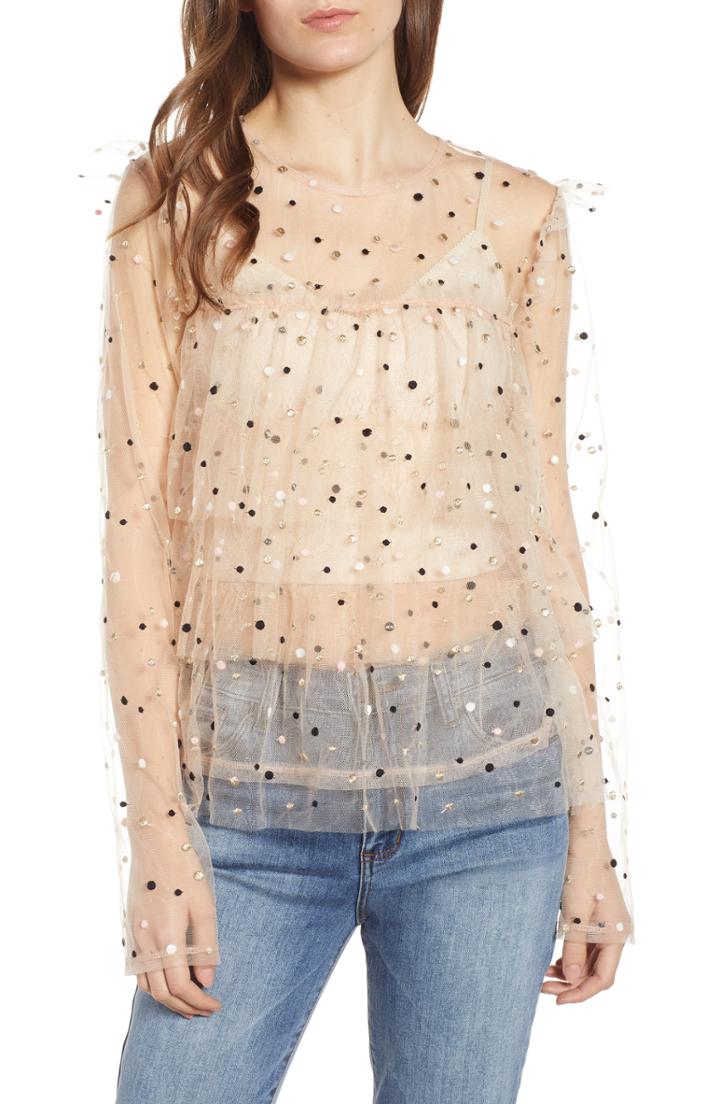 Women's Endless Rose Metallic Dot Mesh Top - Pink
