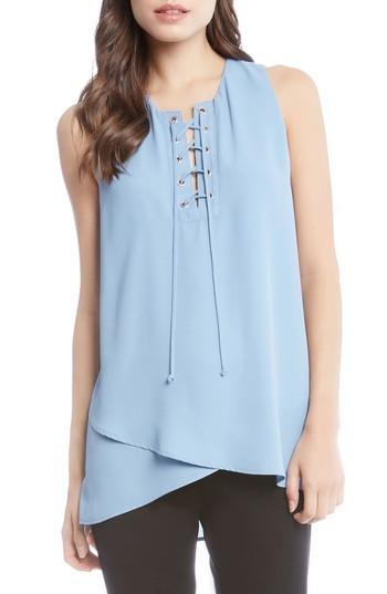 Women's Karen Kane Asymmetrical Lace-up Crepe Tank - Blue