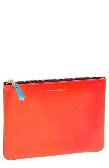 Comme Des Garcons 'super Fluo' Colorblock Leather Zip-up Pouch - Green