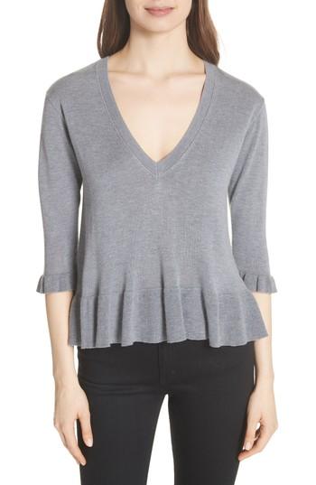 Women's Cinq A Sept Ariana Ruffle Hem Silk & Cashmere Top - Grey