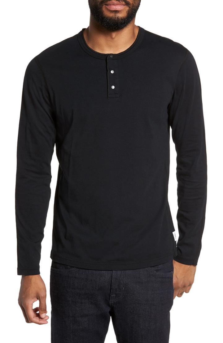 Men's Reigning Champ Long Sleeve Henley T-shirt, Size - Black