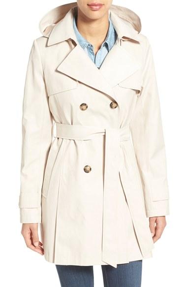 Women's Halogen Detachable Hood Trench Coat - Beige