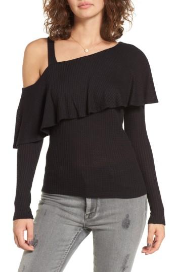 Women's Soprano Asymmetrical Ruffle Top - Black