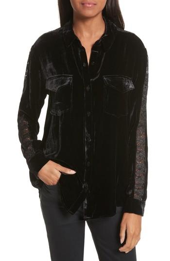 Women's The Kooples Lace Trim Velvet Shirt