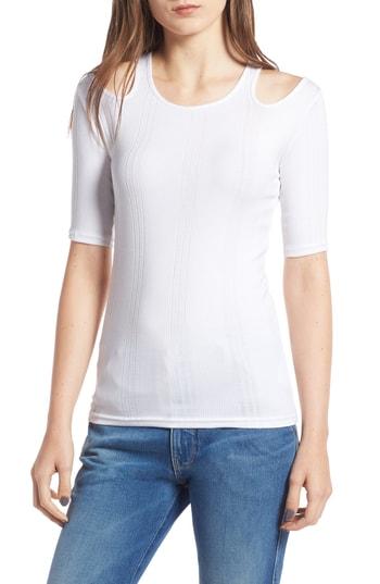 Women's Frame Ribbed Cold Shoulder Top - White