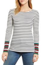 Women's Boden Breton Sparkle Stripe Long Sleeve Cotton Blend Tee - Ivory
