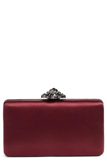 Nordstrom Crystal Flower Clasp Box Clutch - Burgundy