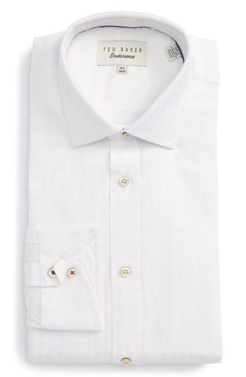 Men's Ted Baker London Trim Fit Houndstooth Dress Shirt - 32/33 - White