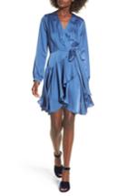 Women's Lost + Wander Elsa Satin Ruffle Wrap Minidress - Blue
