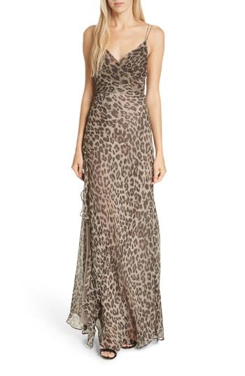 Women's Nicholas Leopard Print Silk Maxi Dress - Brown
