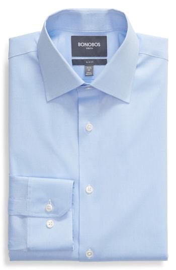 Men's Bonobos Slim Fit Solid Dress Shirt 34 - Blue
