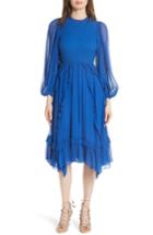 Women's Ulla Johnson Arielle Smocked Silk Cloque Dress - Blue