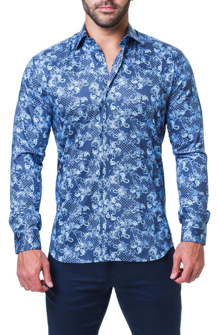 Men's Maceoo Fibonacci Victorian Trim Fit Sport Shirt X-large - Blue