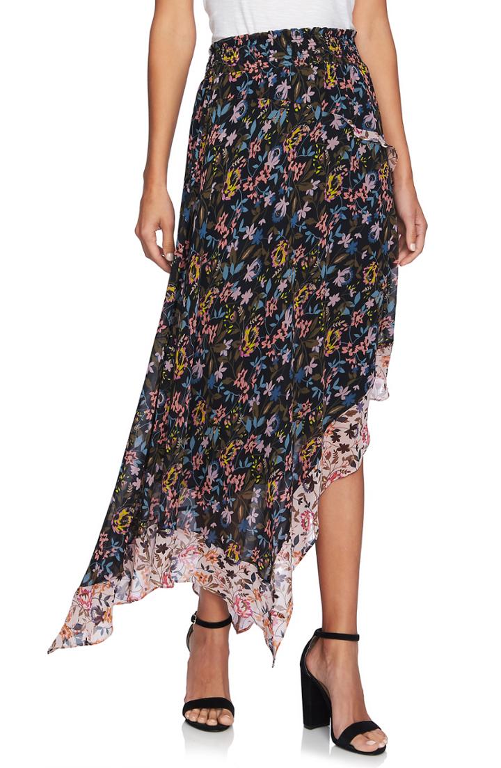 Women's Cece Demure Flora Asymmetrical Tiered Ruffle Skirt - Blue