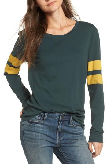 Women's Treasure & Bond Varsity Stripe Cotton Tee, Size - Green