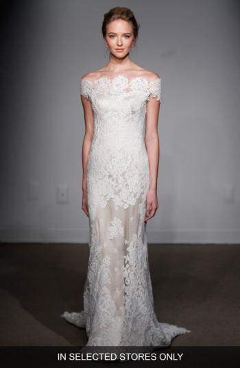 Women's Anna Maier Couture Gabrielle Off-the-shoulder Corded Lace Gown, Size - White