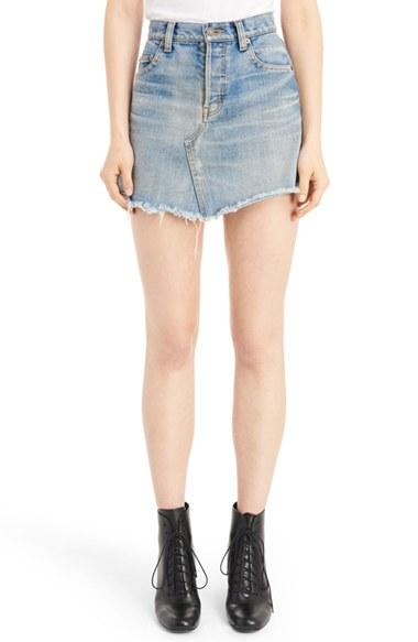 Women's Saint Laurent Asymmetrical Denim Miniskirt