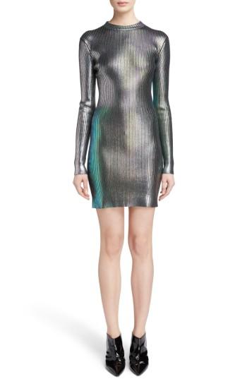 Women's Christopher Kane Rib Knit Foiled Minidress - Metallic