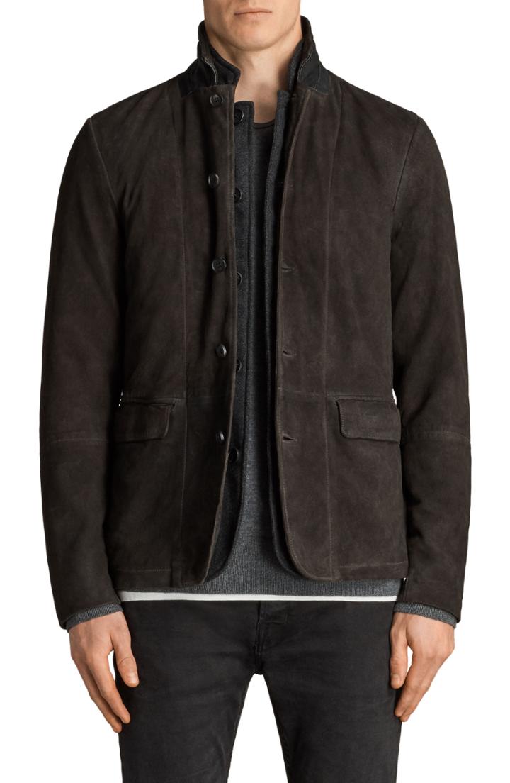 Men's Allsaints Survey Leather Blazer, Size - Grey
