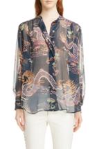 Women's Isabel Marant Daws Dragon Print Silk Blend Shirt Us / 36 Fr - Black