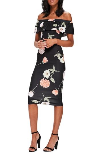 Women's Missguided Bardot Off The Shoulder Midi Dress Us / 16 Uk - Black