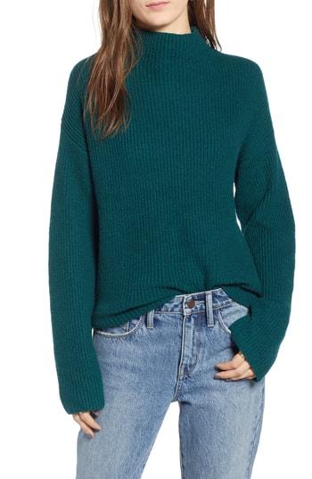 Women's Treasure & Bond Ribbed Funnel Neck Sweater, Size - Green