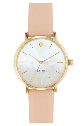 Women's Kate Spade New York 'metro' Round Leather Strap Watch, 34mm