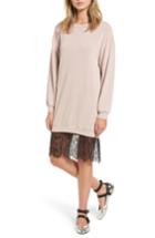 Women's Lush Lace Hem Sweatshirt Dress - Burgundy