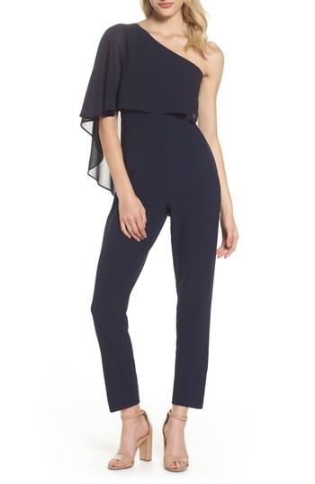Women's Vince Camuto Cape Overlay One-shoulder Jumpsuit - Blue