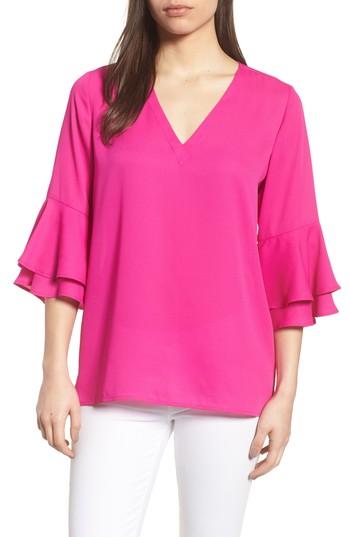 Women's Chaus Ruffle Sleeve V-neck Blouse - Pink