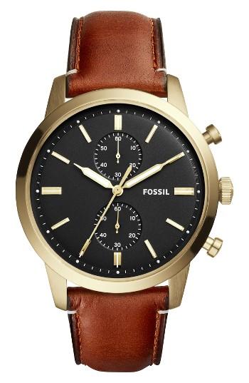 Men's Fossil Townsman Multifunction Leather Strap Watch, 44mm