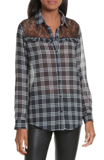 Women's The Kooples Lace Yoke Plaid Shirt - Black