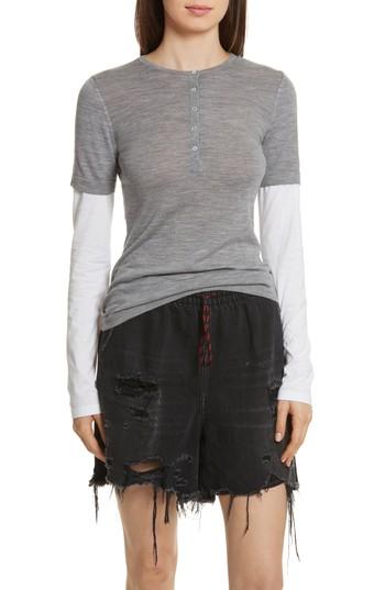 Women's T By Alexander Wang Knit Merino Wool Layered Top - Grey