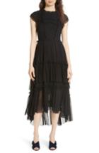Women's Ulla Johnson Lenore Smocked Silk Cloque Dress - Black