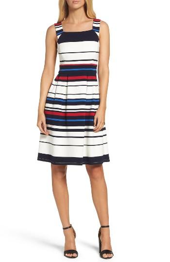 Women's Adrianna Papell Stripe Ottoman Fit & Flare Dress - Blue