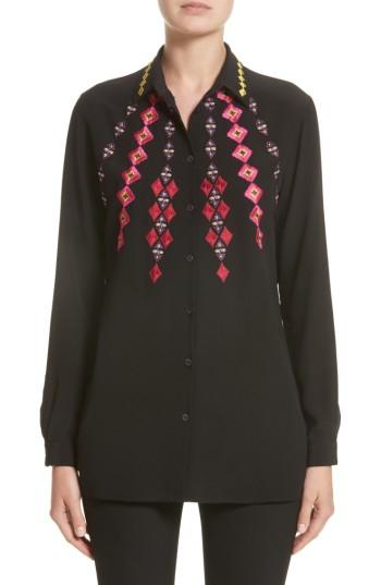 Women's Etro Diamond Embroidered Silk Blouse Us / 42 It - Black