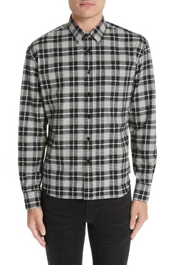 Men's Saint Laurent Folk Cotton Cashmere Flannel Sport Shirt Eu - Black