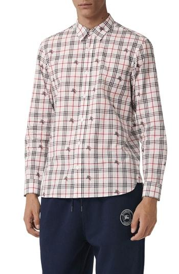 Men's Burberry Edward Logo Poplin Sport Shirt - White
