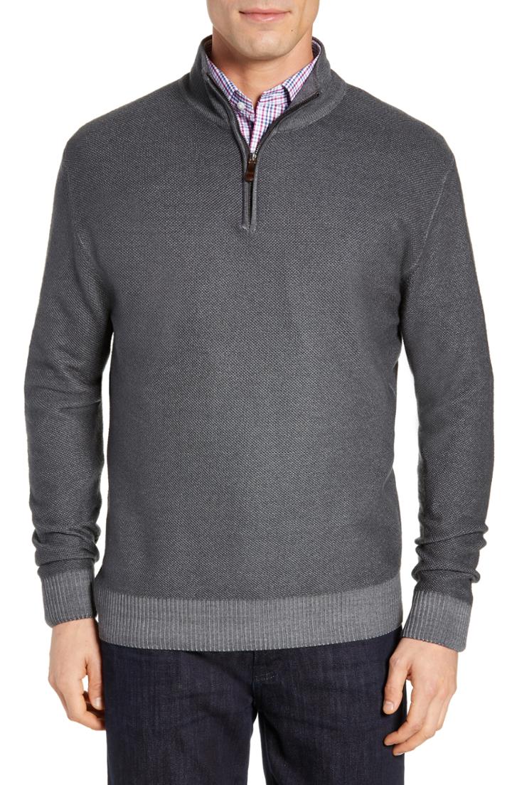 Men's David Donahue Ice Merino Wool Quarter Zip Pullover - Grey